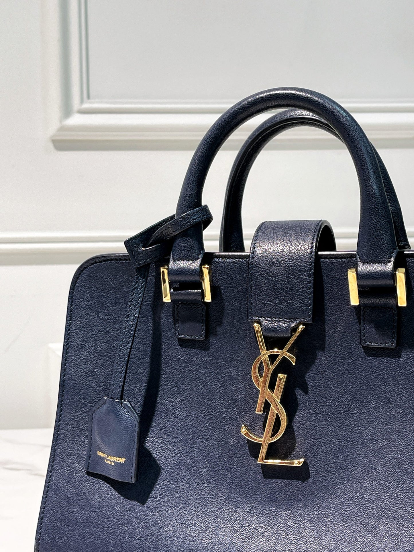 YSL SMALL CABAS, Navy/Gold