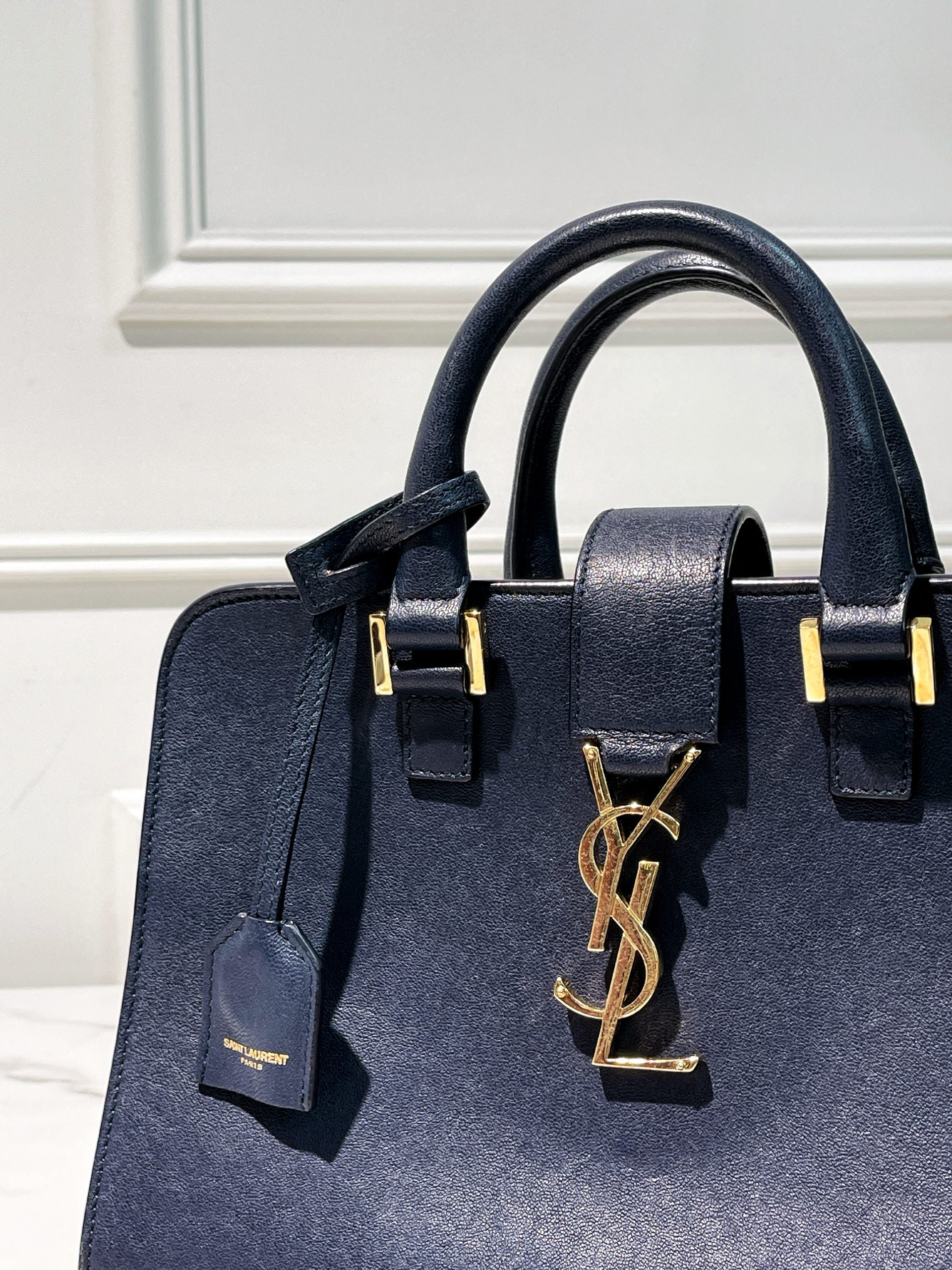 YSL SMALL CABAS, Navy/Gold