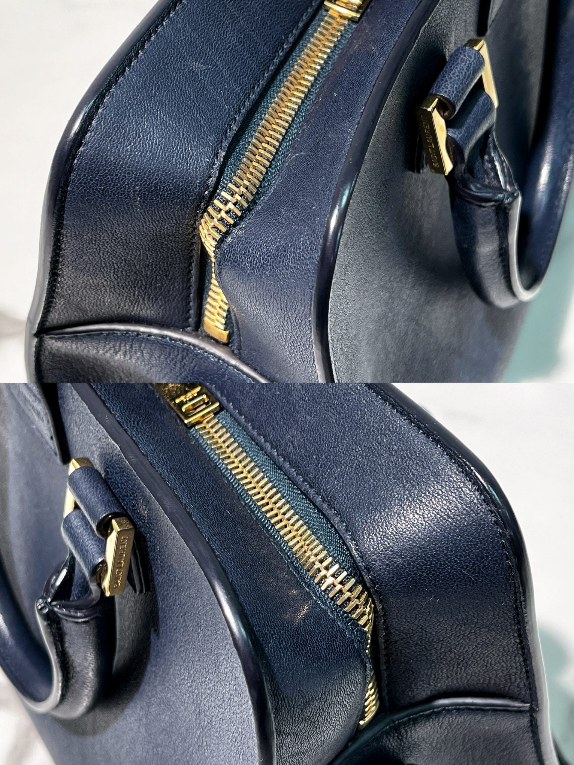 YSL SMALL CABAS, Navy/Gold