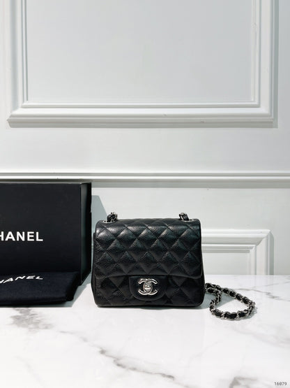 CHANEL MINI SQUARE FLAP, Black/Silver