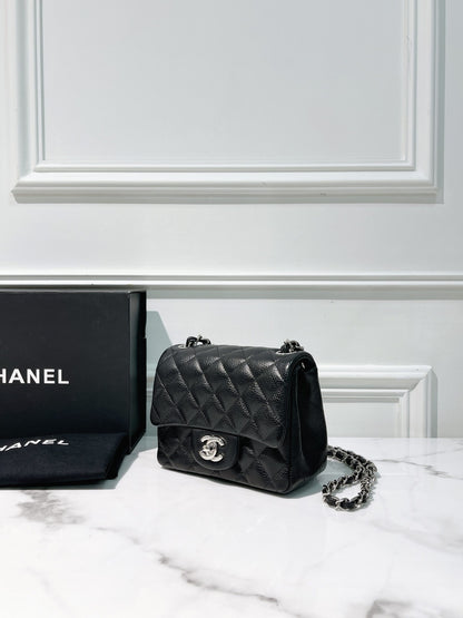 CHANEL MINI SQUARE FLAP, Black/Silver