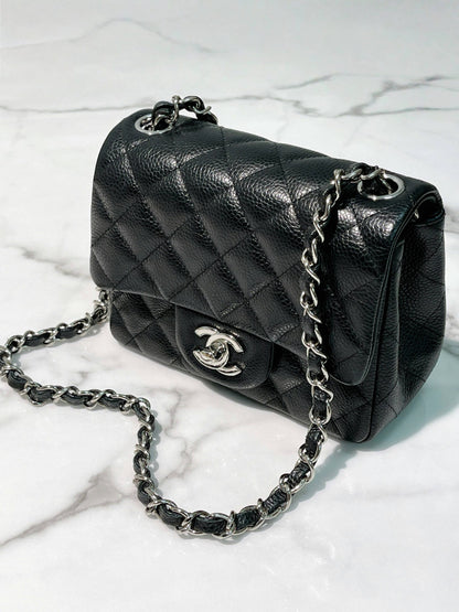 CHANEL MINI SQUARE FLAP, Black/Silver