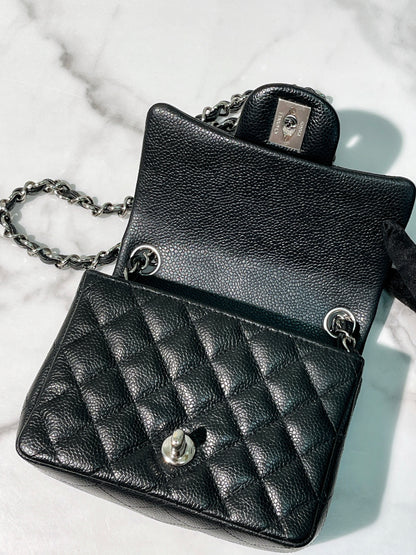 CHANEL MINI SQUARE FLAP, Black/Silver