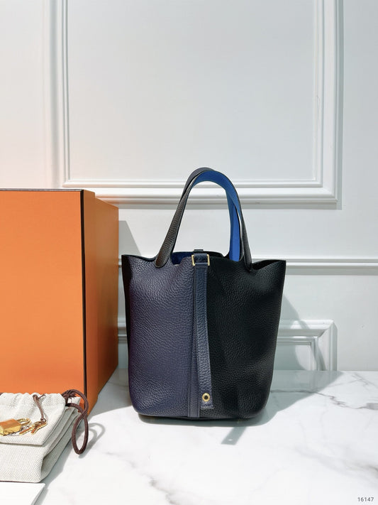 HERMES PICOTIN 22, Bleu Niut/Noir/Blue Frida/Gold