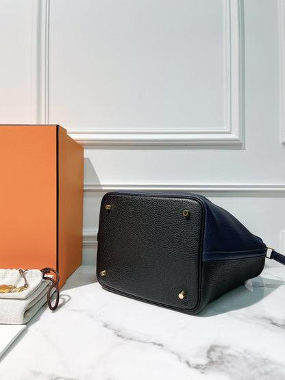 HERMES PICOTIN 22, Bleu Niut/Noir/Blue Frida/Gold