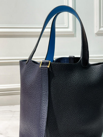 HERMES PICOTIN 22, Bleu Niut/Noir/Blue Frida/Gold