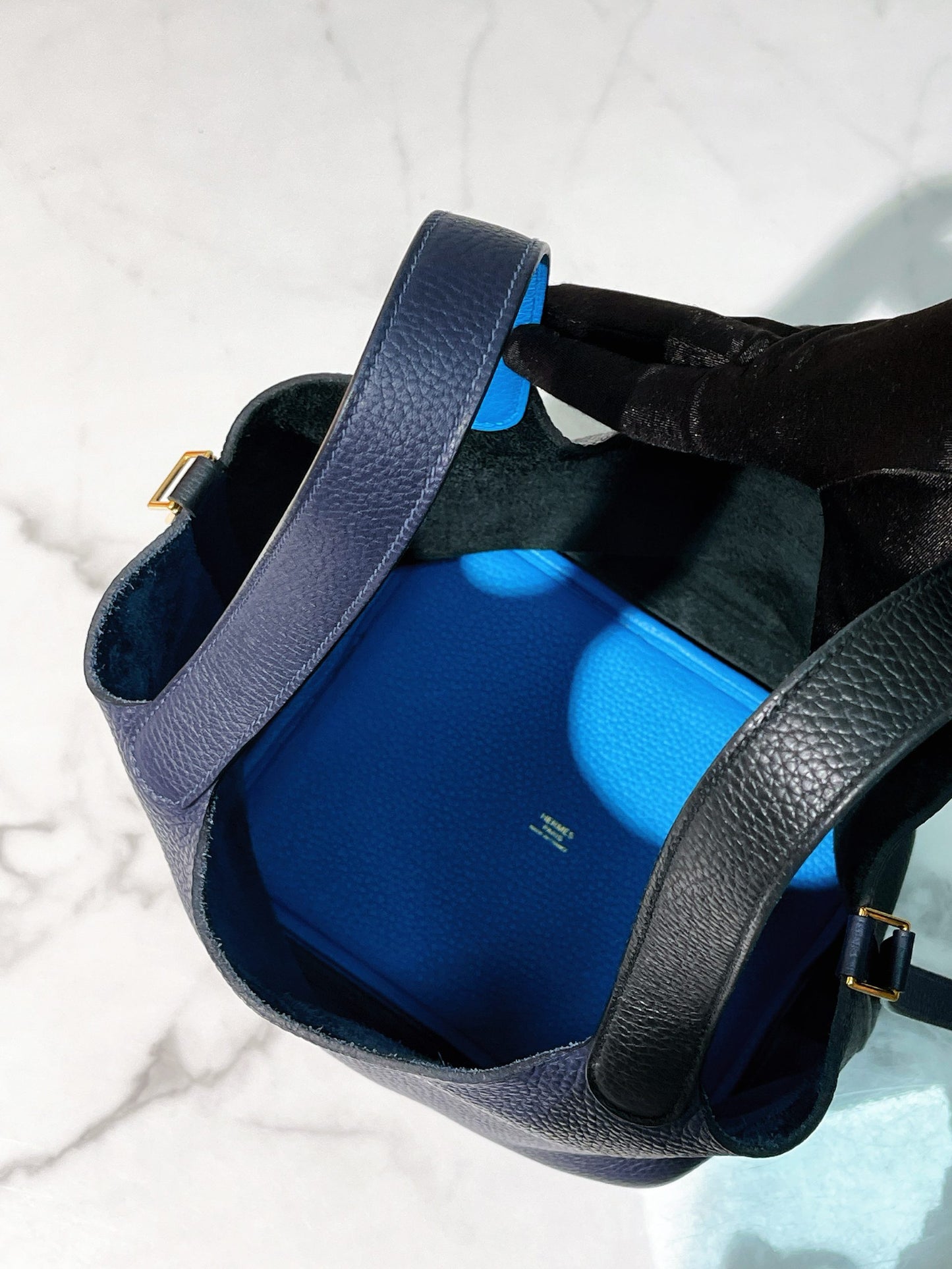 HERMES PICOTIN 22, Bleu Niut/Noir/Blue Frida/Gold