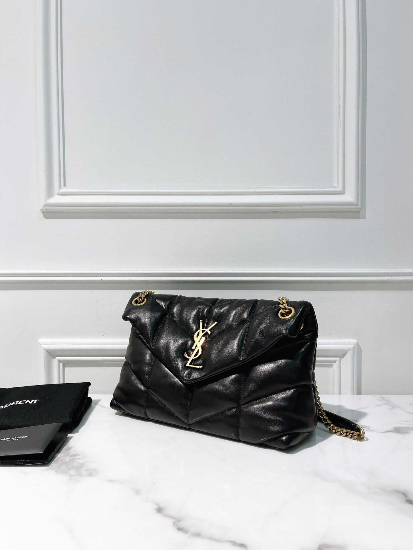 YSL PUFFER SMALL, Black/Gold