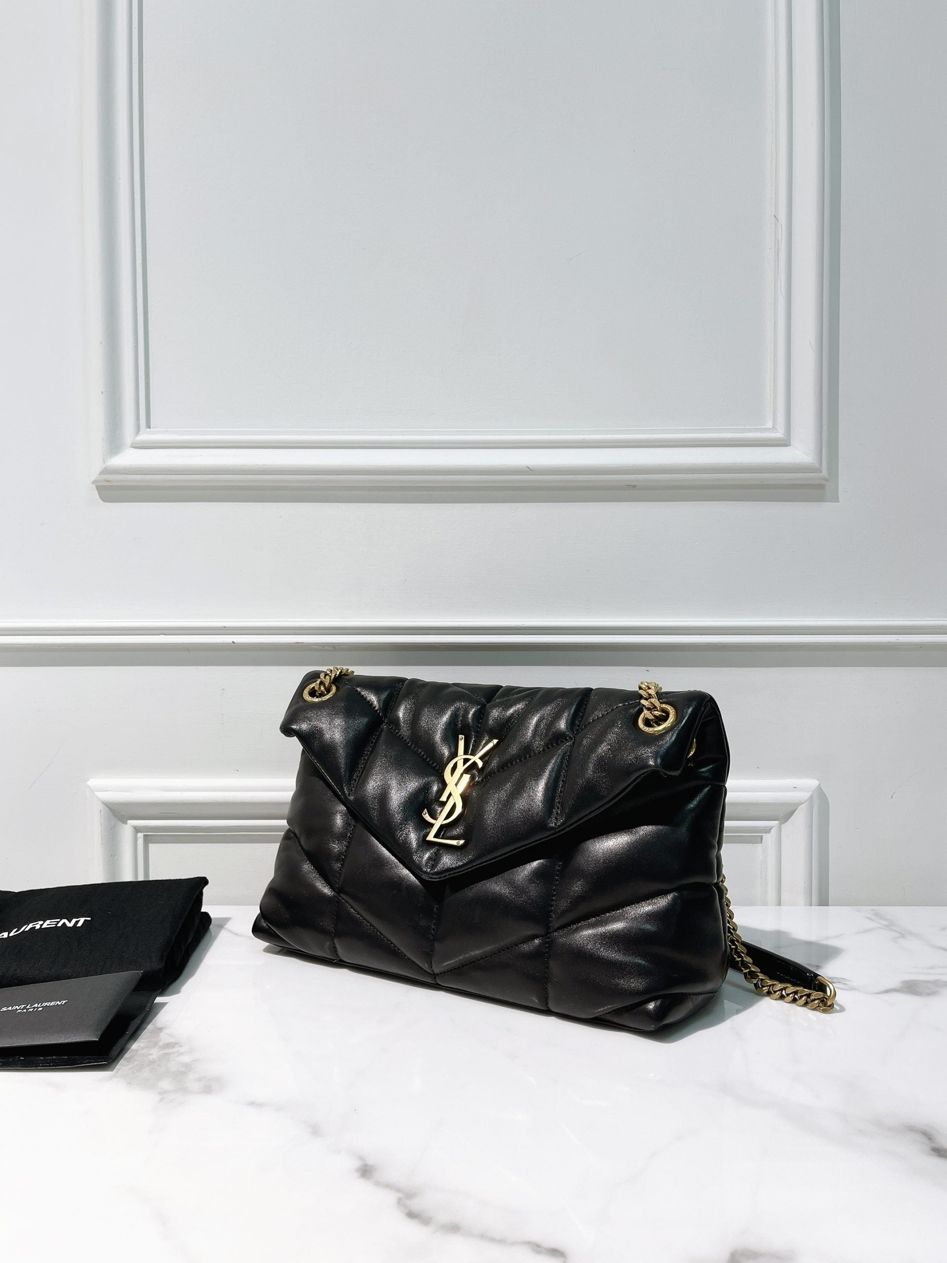 YSL PUFFER SMALL, Black/Gold