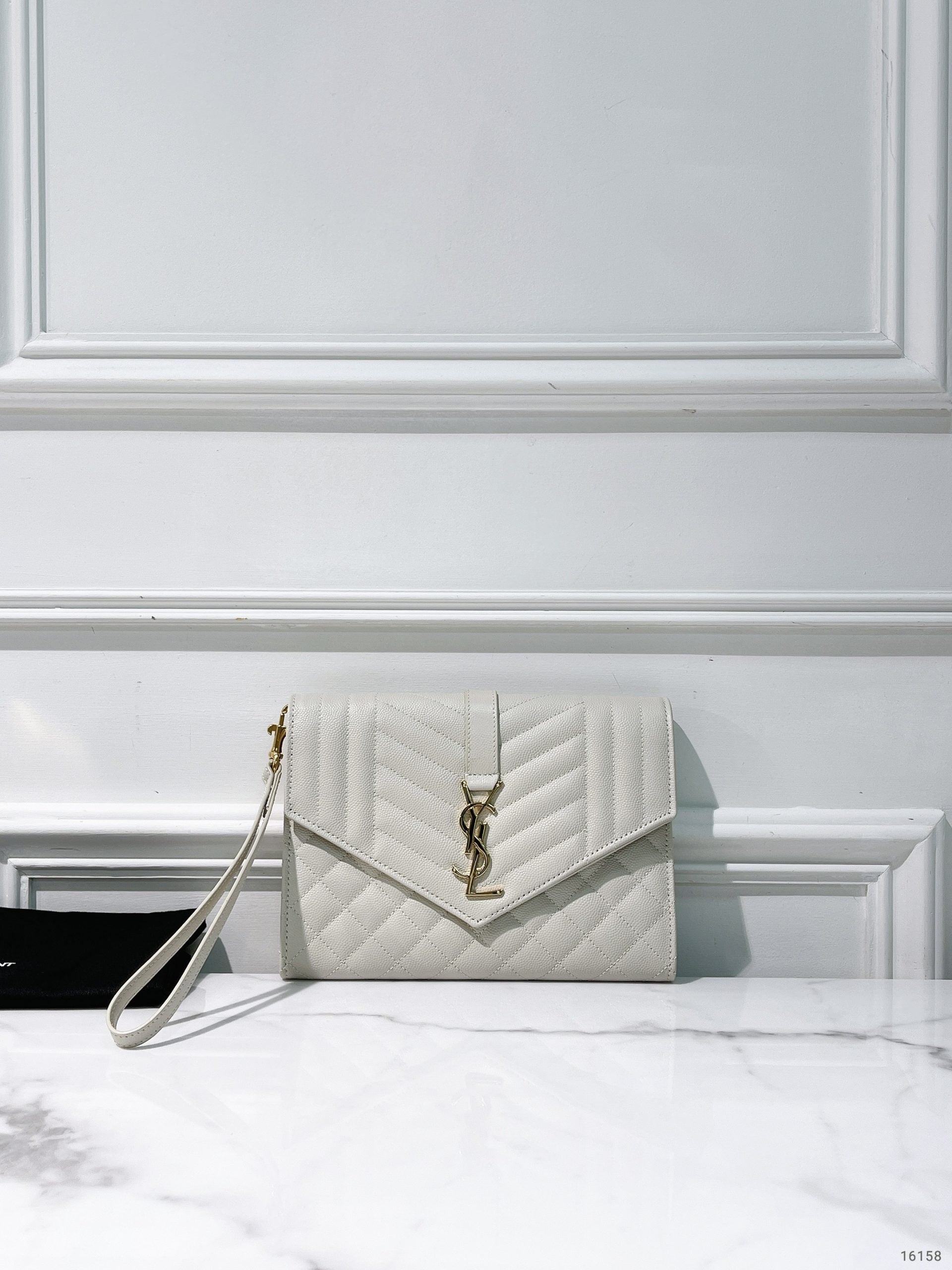 YSL POUCH, White/Gold
