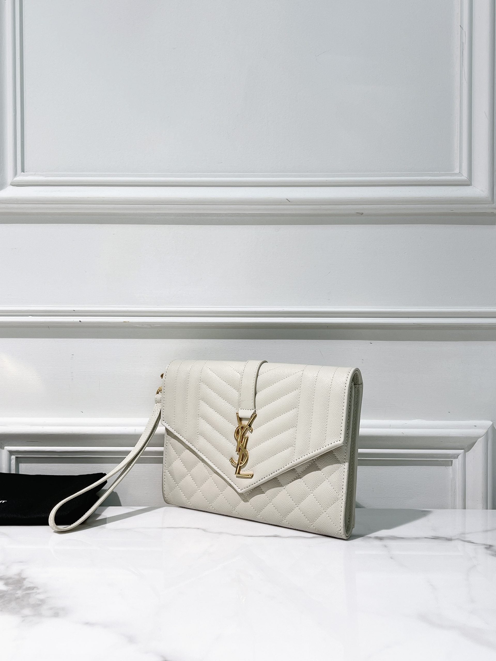 YSL POUCH, White/Gold