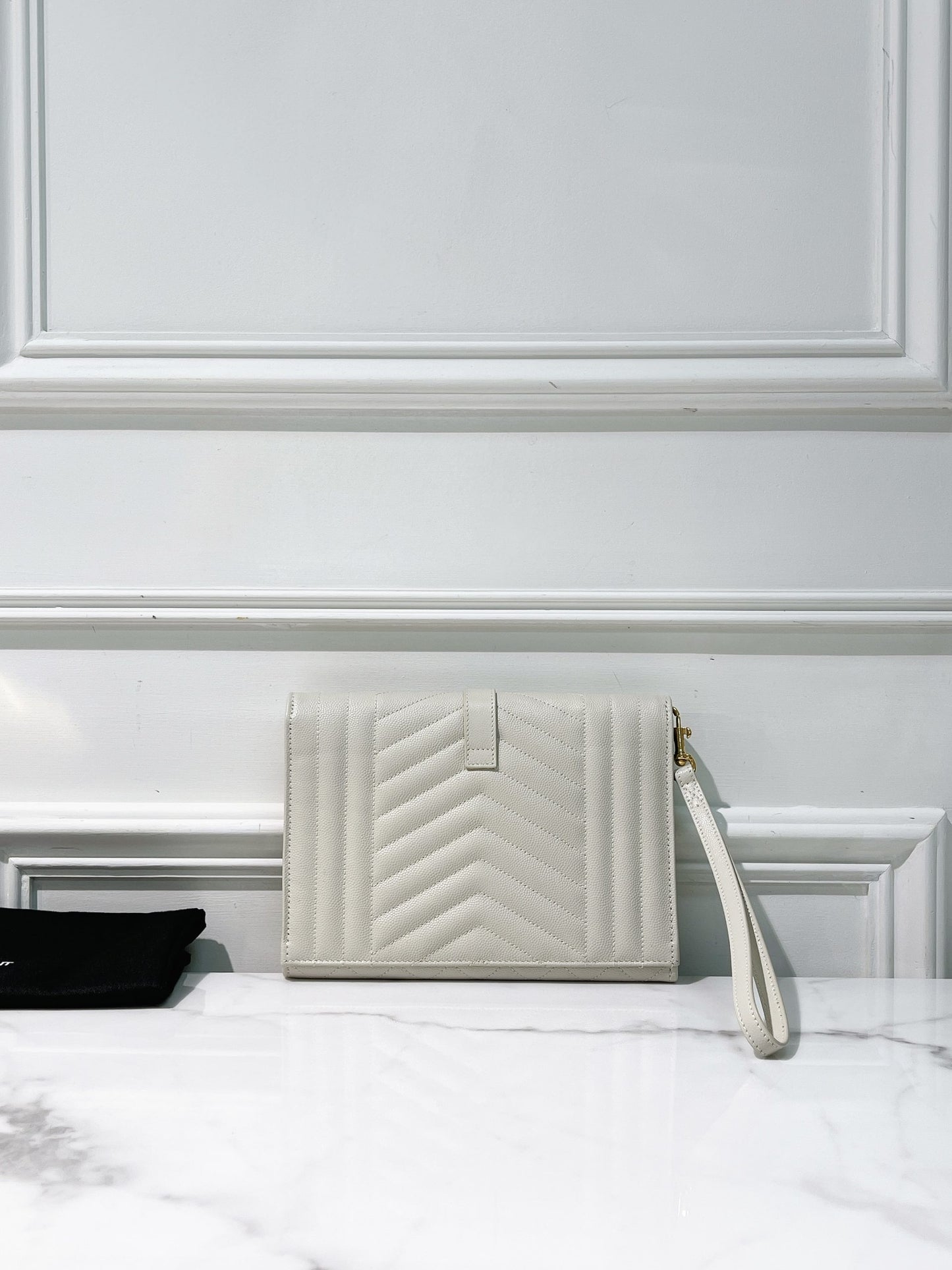 YSL POUCH, White/Gold