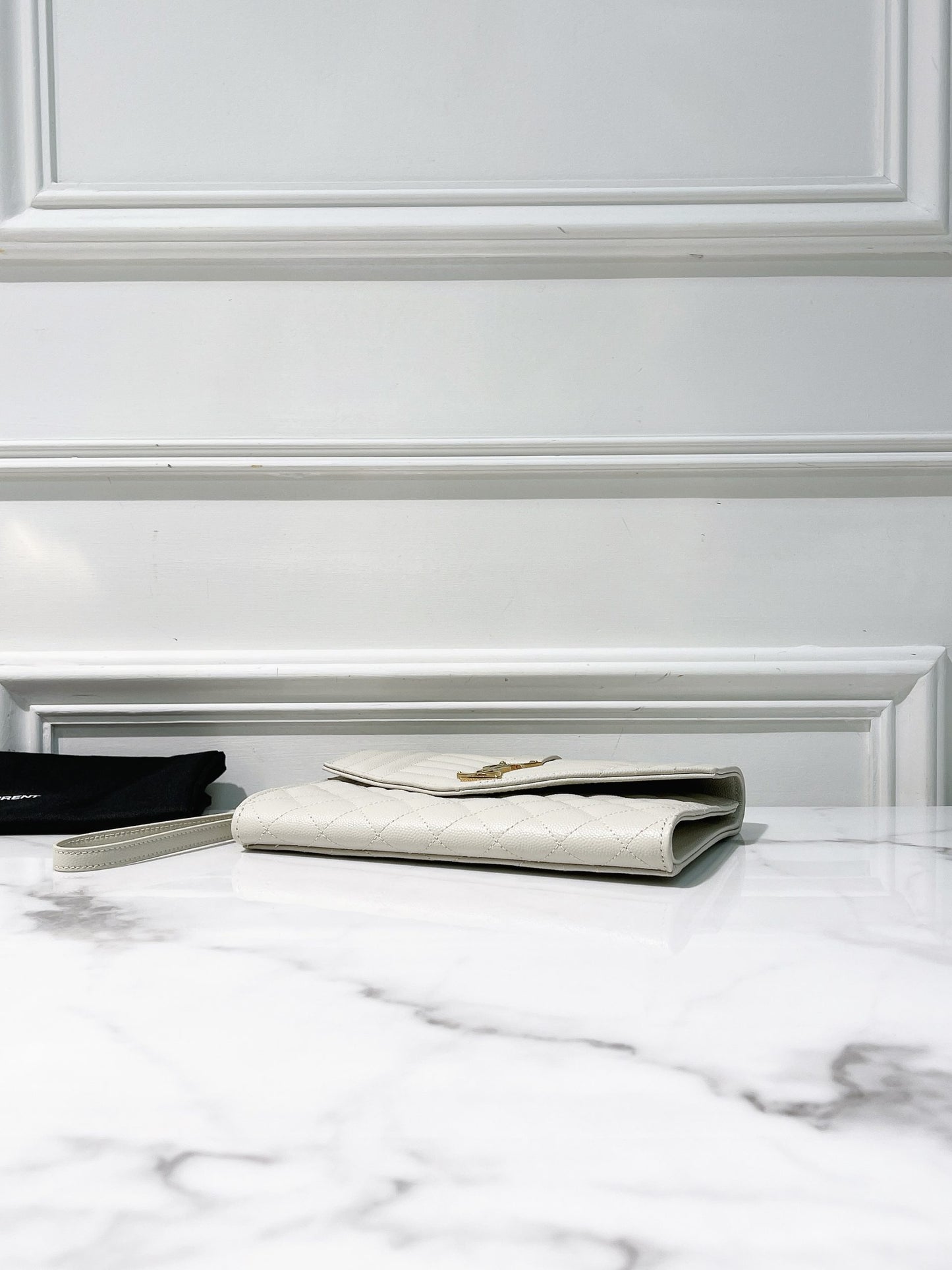 YSL POUCH, White/Gold