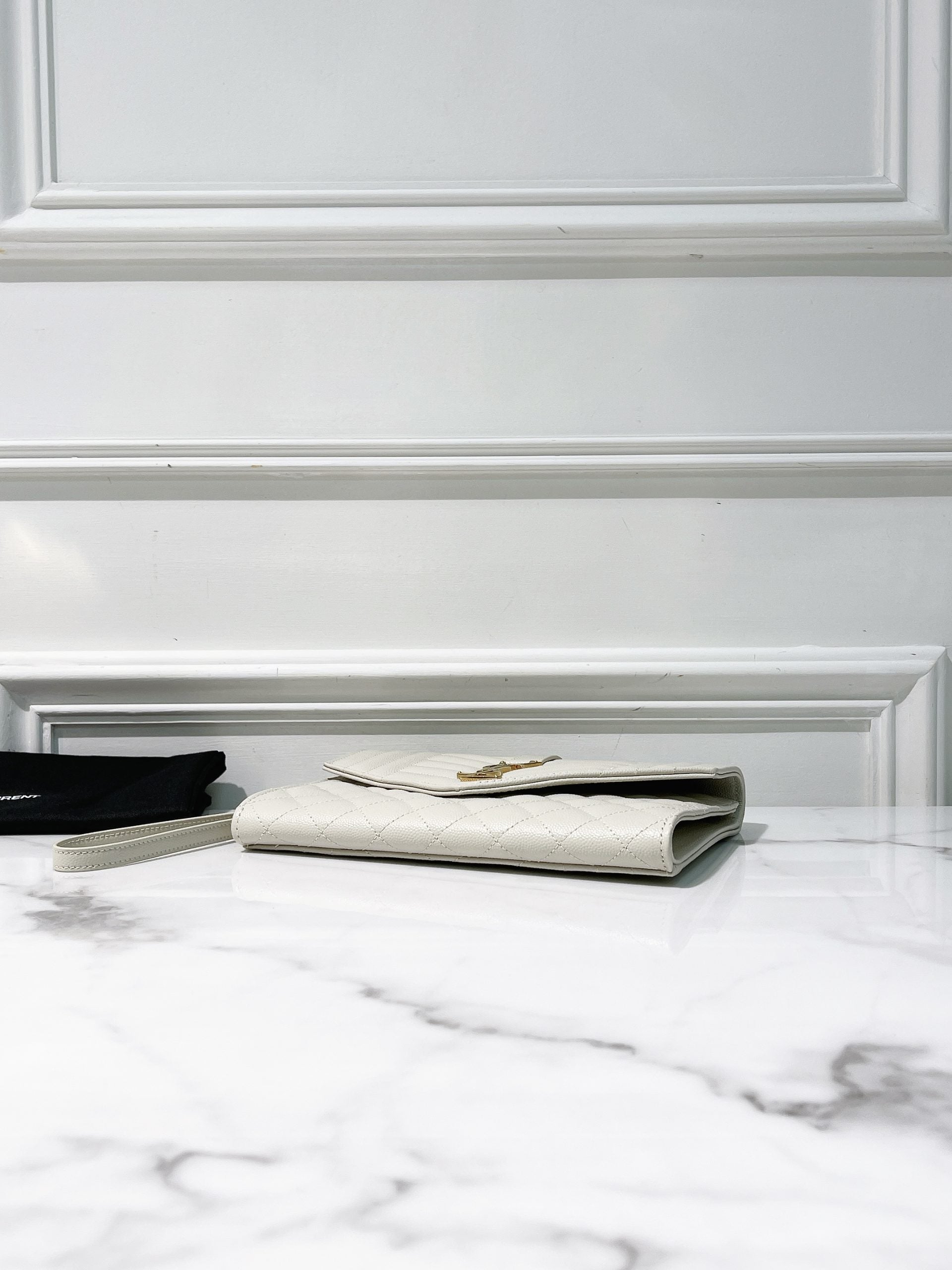 YSL POUCH, White/Gold