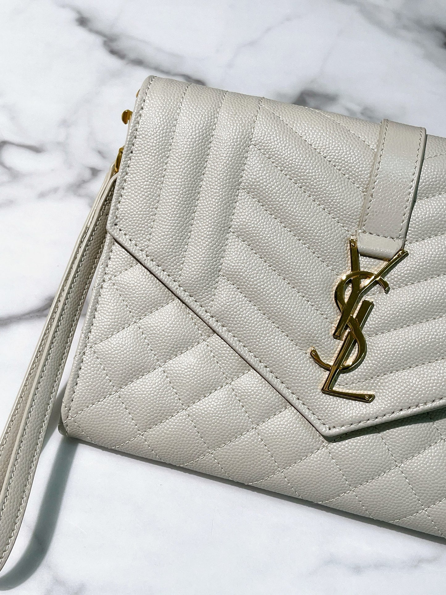YSL POUCH, White/Gold