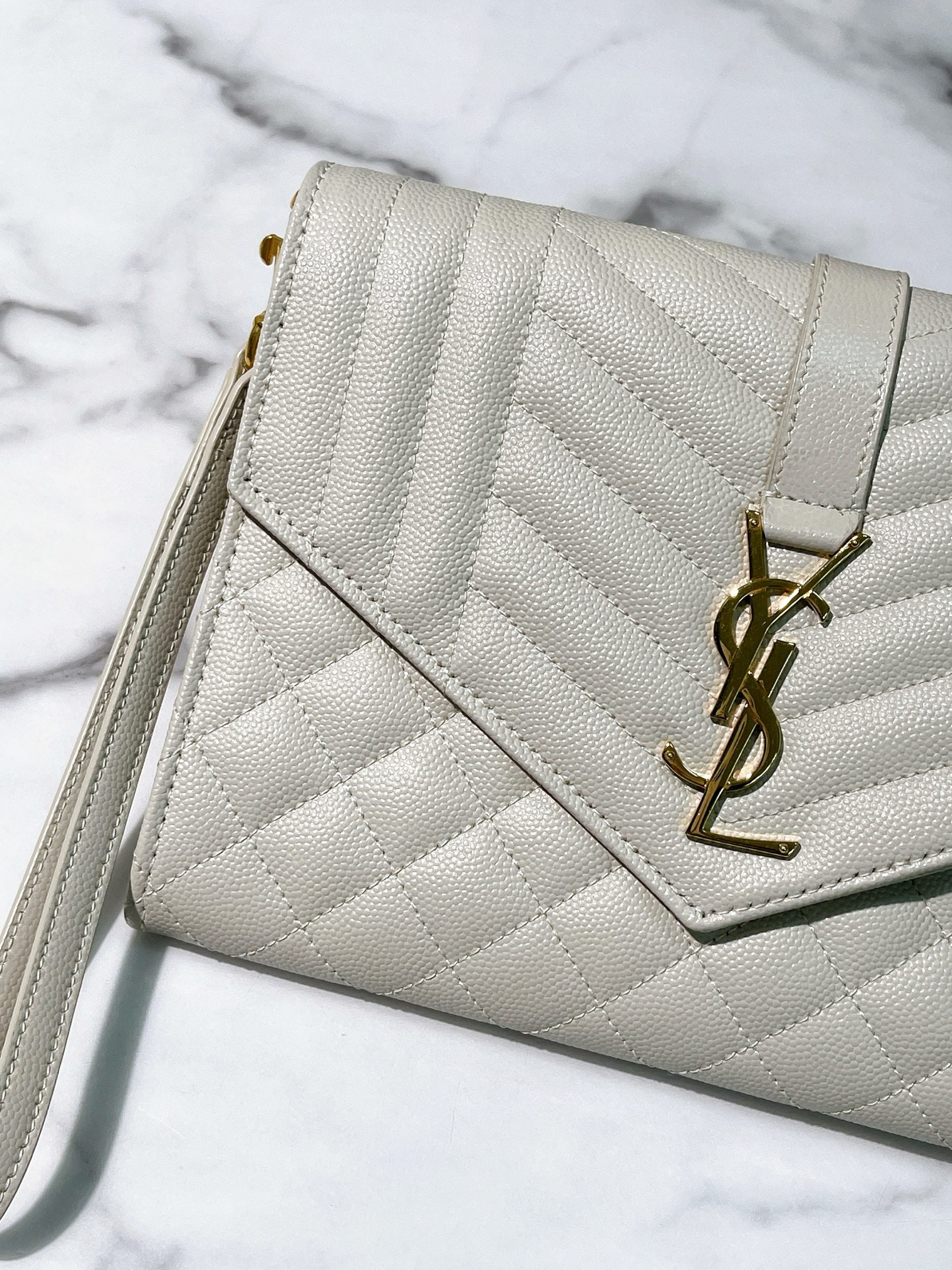 YSL POUCH, White/Gold