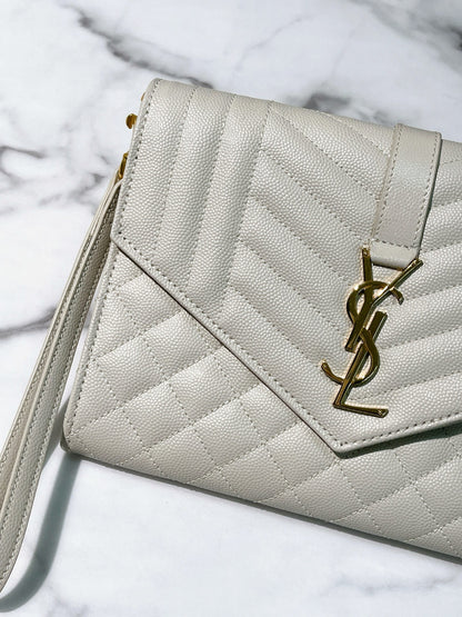 YSL POUCH, White/Gold