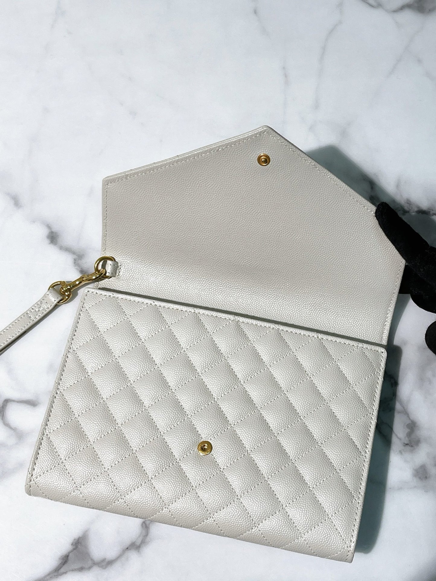 YSL POUCH, White/Gold