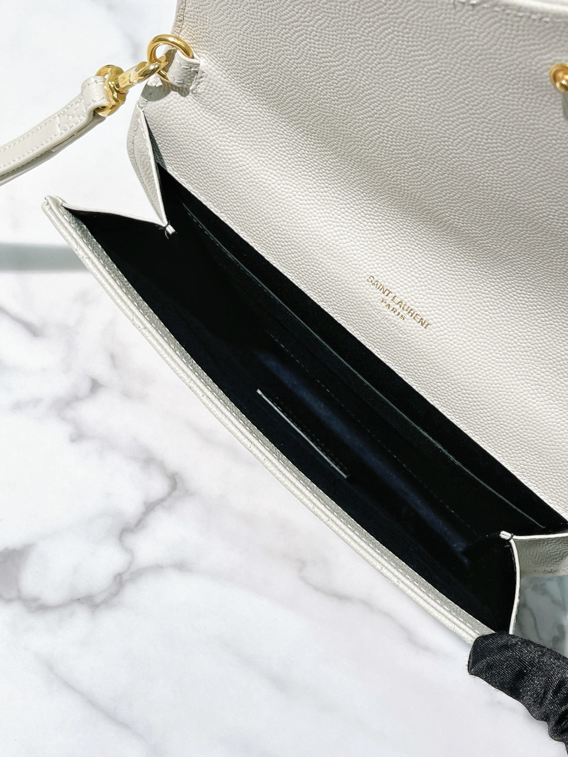 YSL POUCH, White/Gold