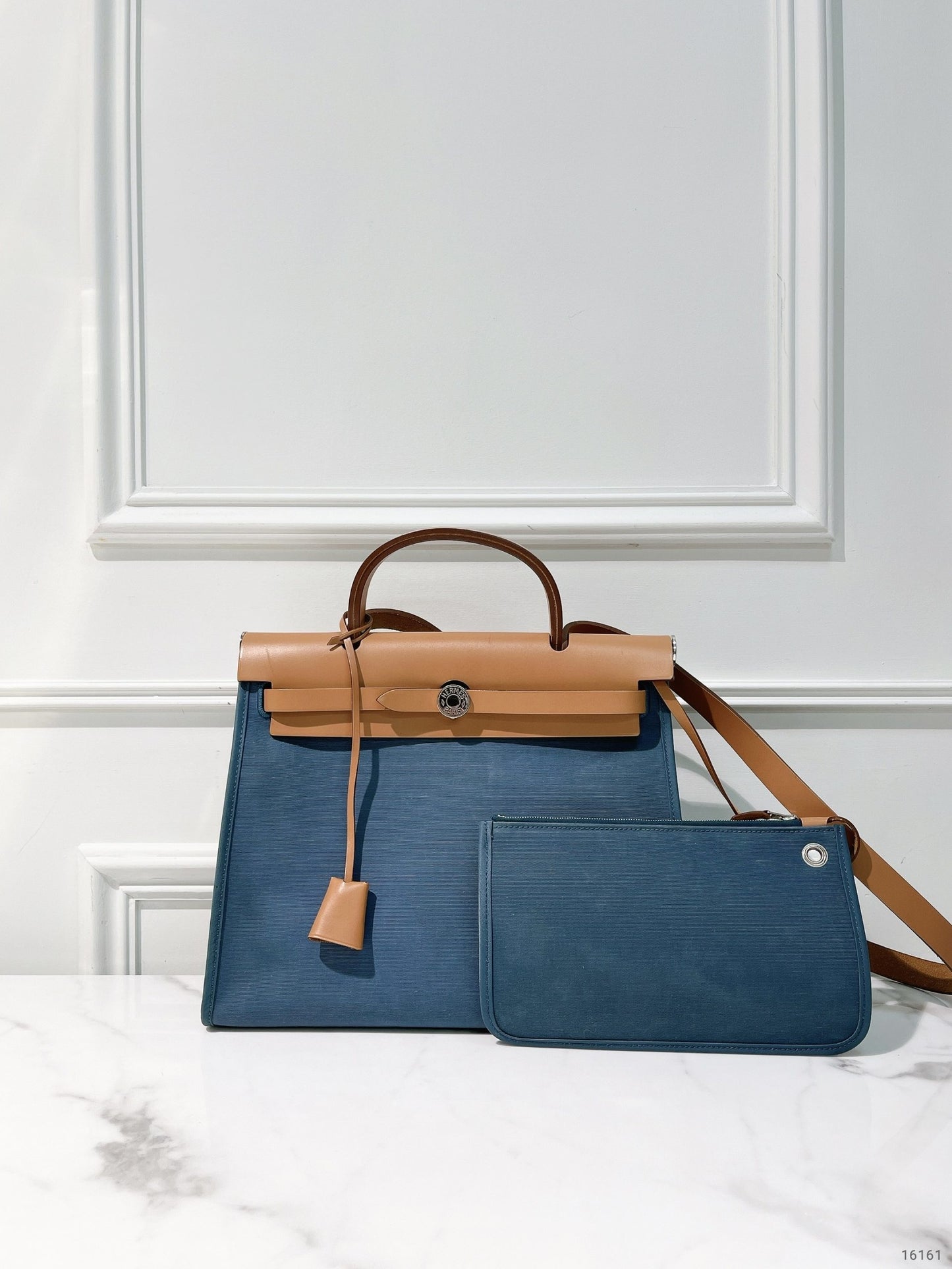 HERMES HERBAG 31, Blue/Gold/Silver