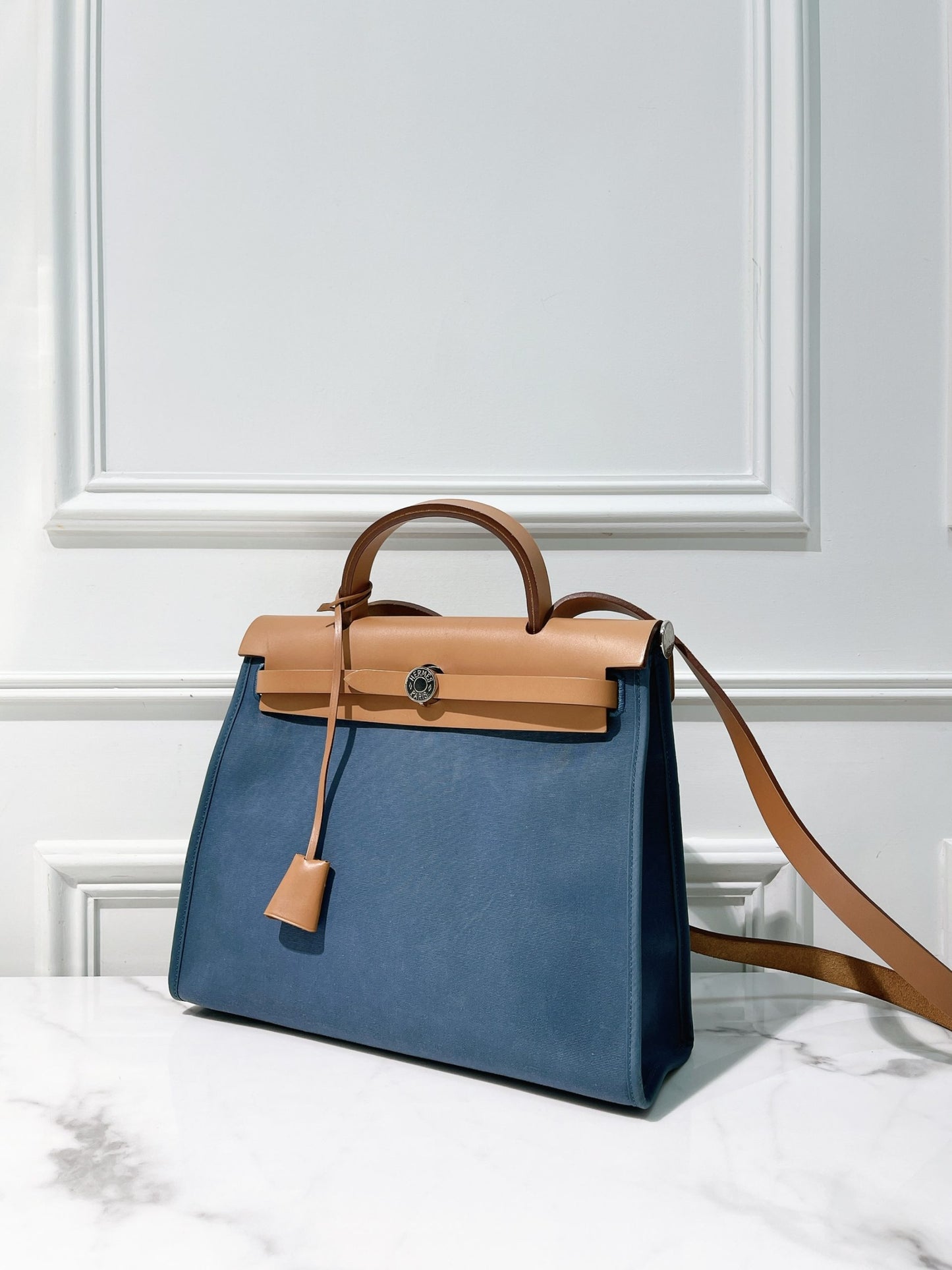 HERMES HERBAG 31, Blue/Gold/Silver