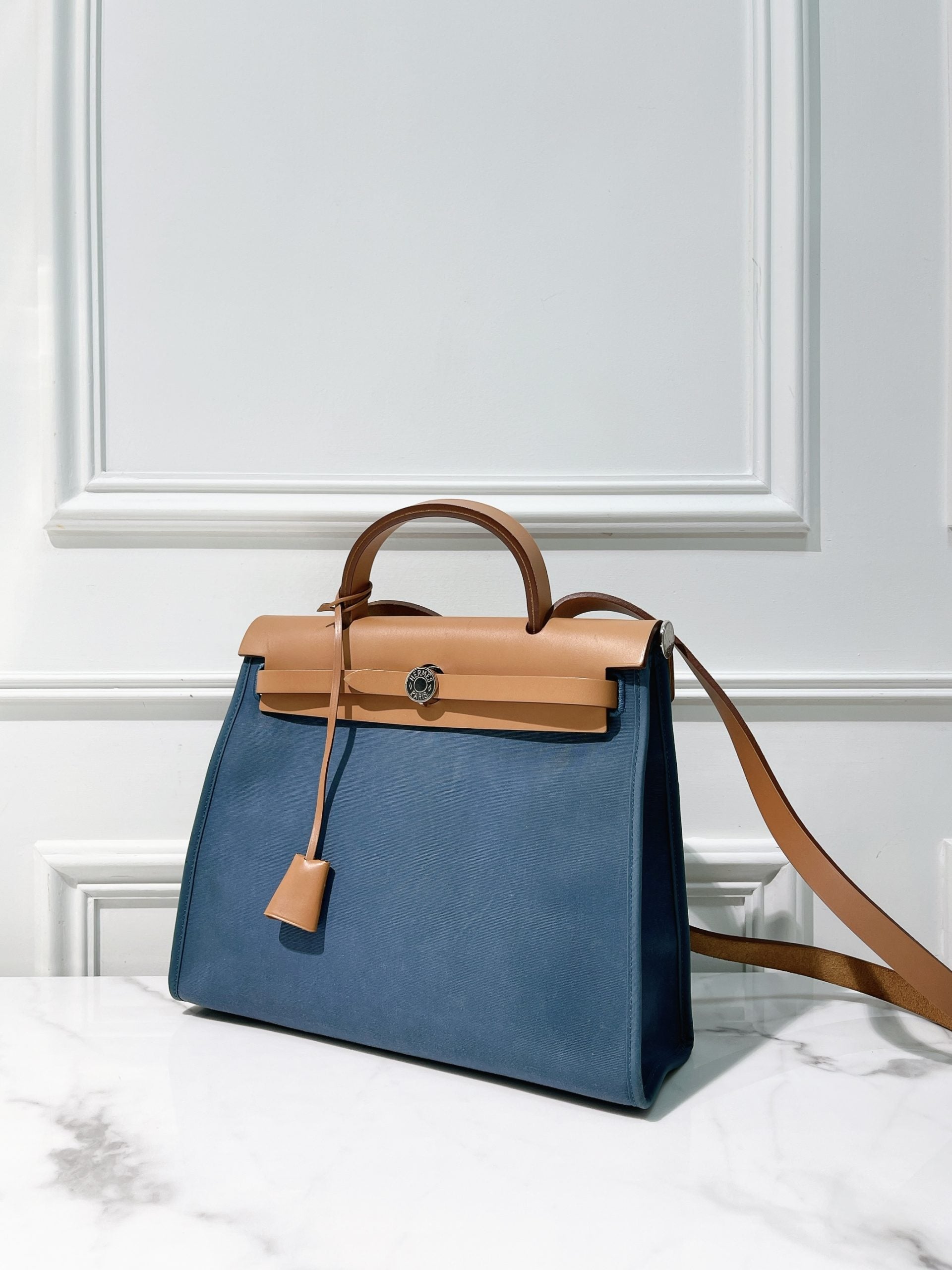 HERMES HERBAG 31, Blue/Gold/Silver