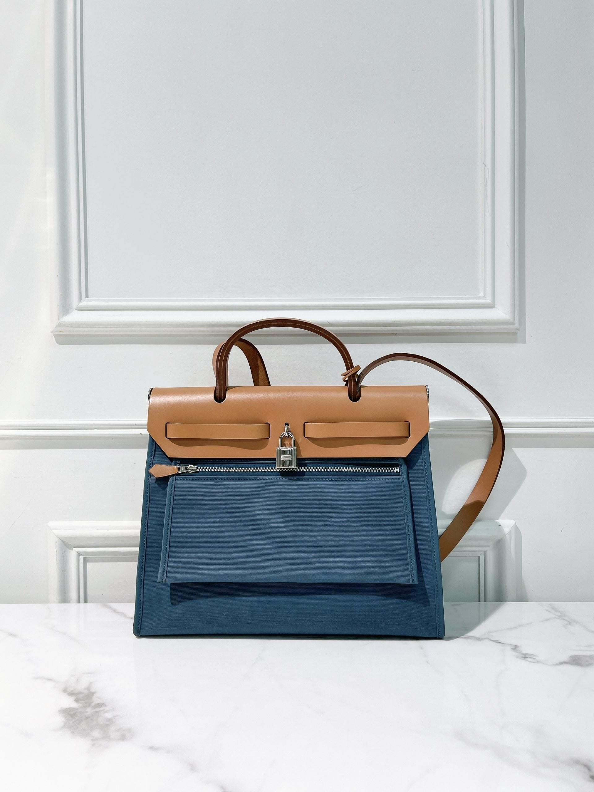 HERMES HERBAG 31, Blue/Gold/Silver