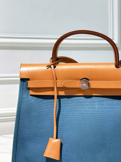 HERMES HERBAG 31, Blue/Gold/Silver