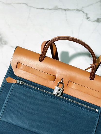 HERMES HERBAG 31, Blue/Gold/Silver