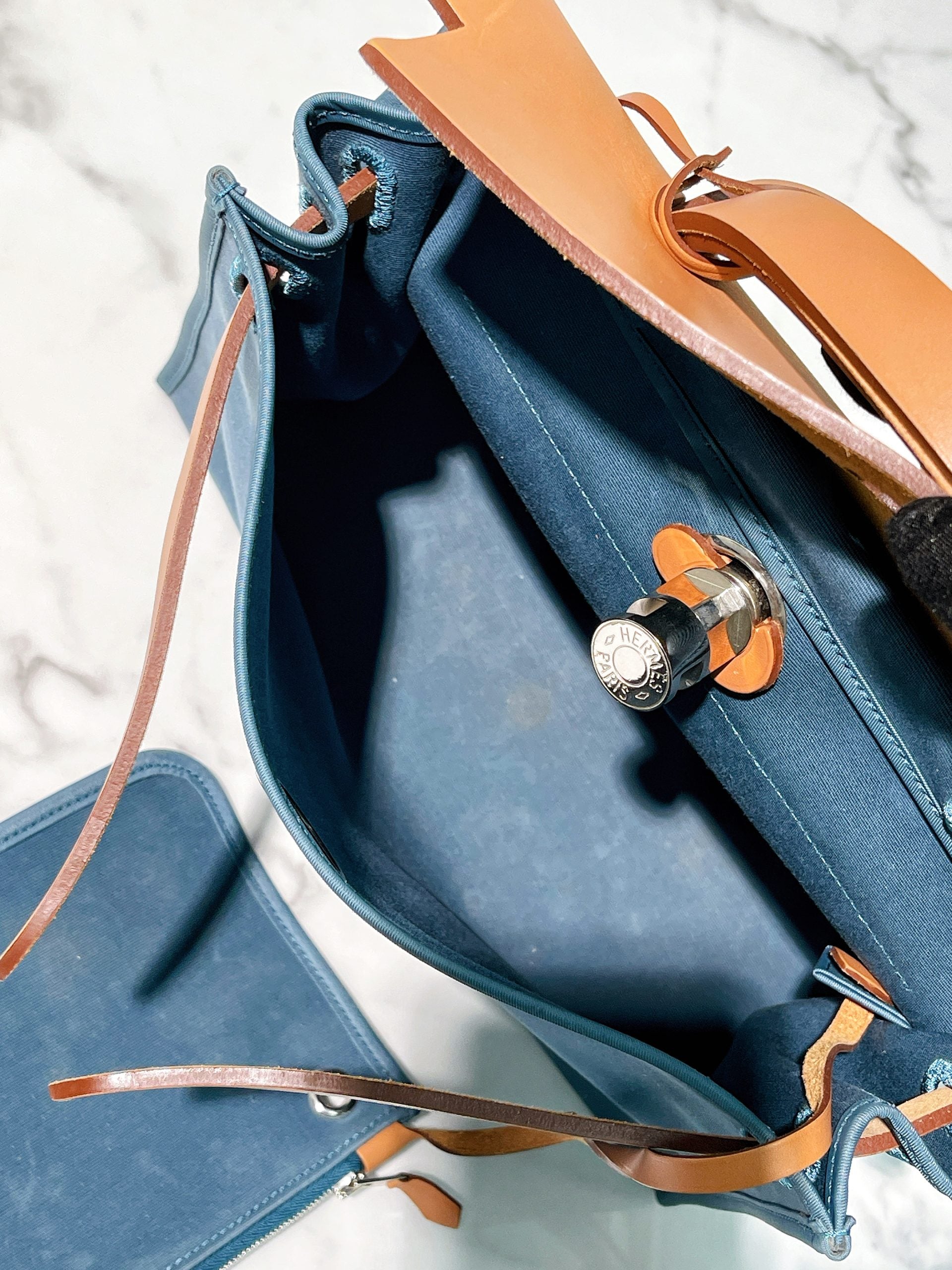 HERMES HERBAG 31, Blue/Gold/Silver