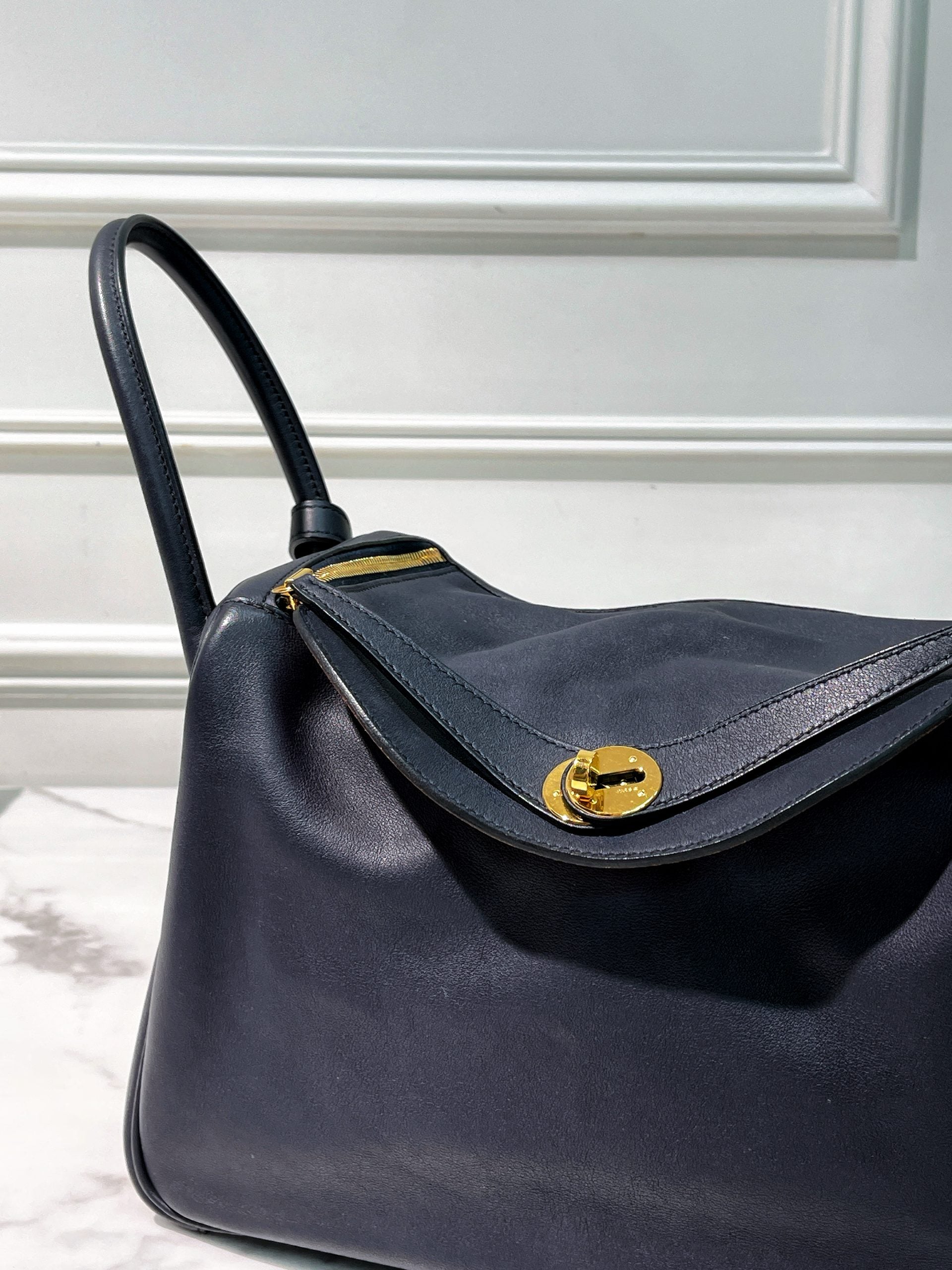 HERMES LINDY 30, Blue Nuit/Gold