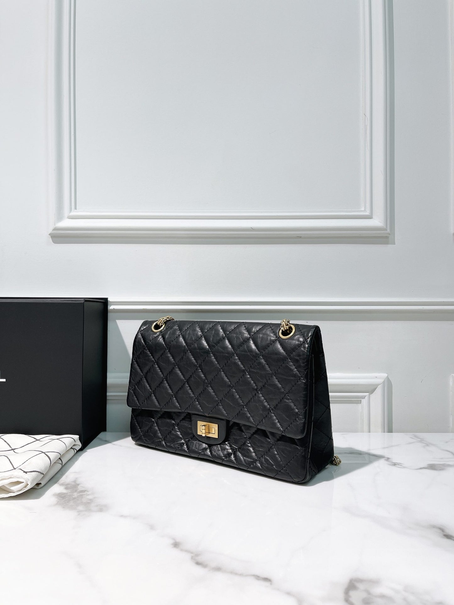 CHANEL LARGE 2.55 HANDBAG, Black/Gold