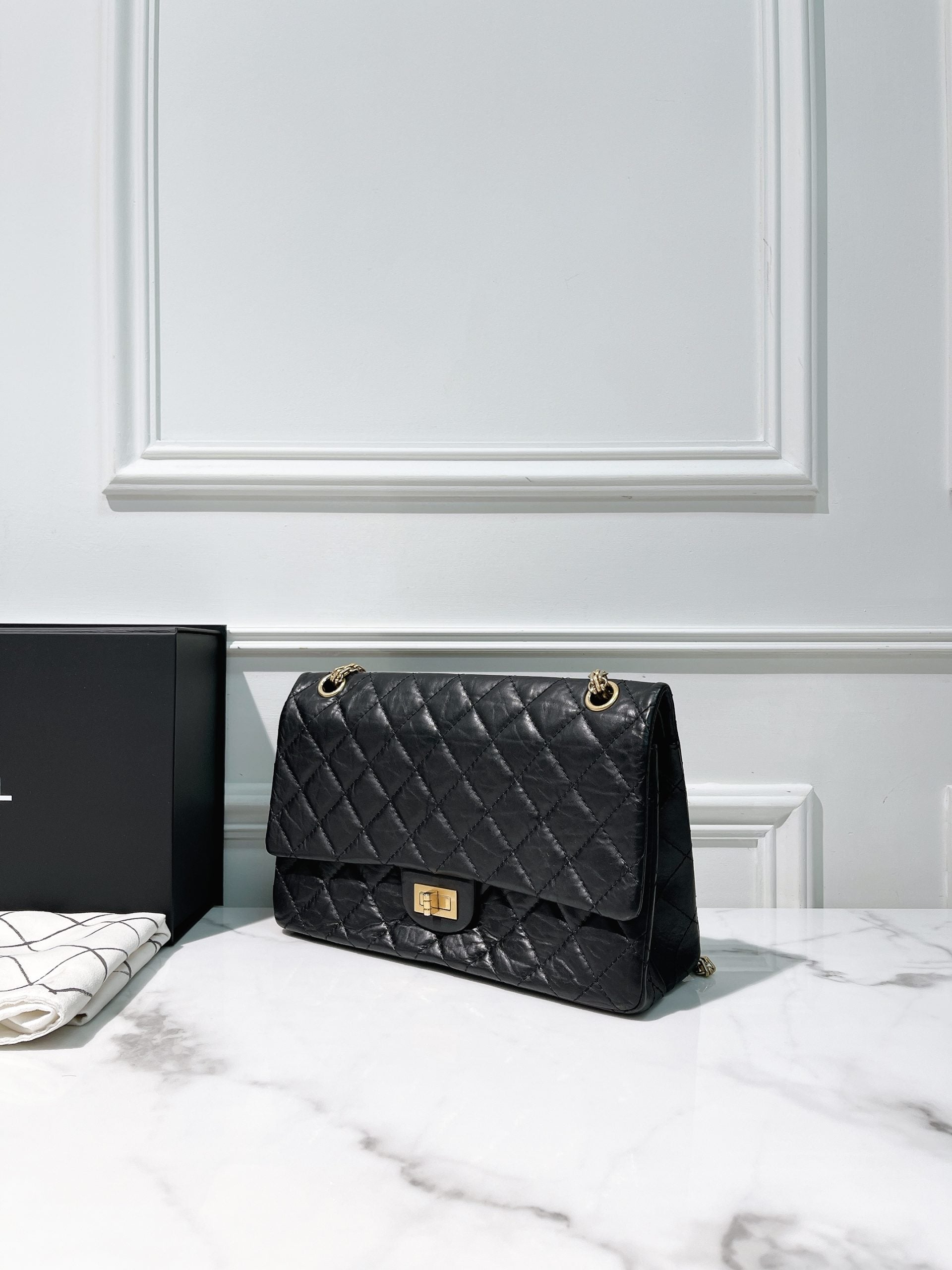 CHANEL LARGE 2.55 HANDBAG, Black/Gold