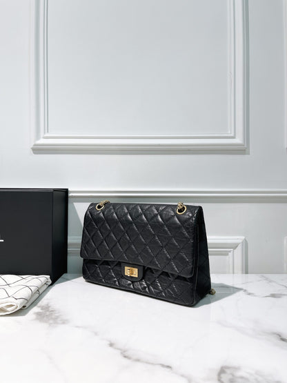 CHANEL LARGE 2.55 HANDBAG, Black/Gold