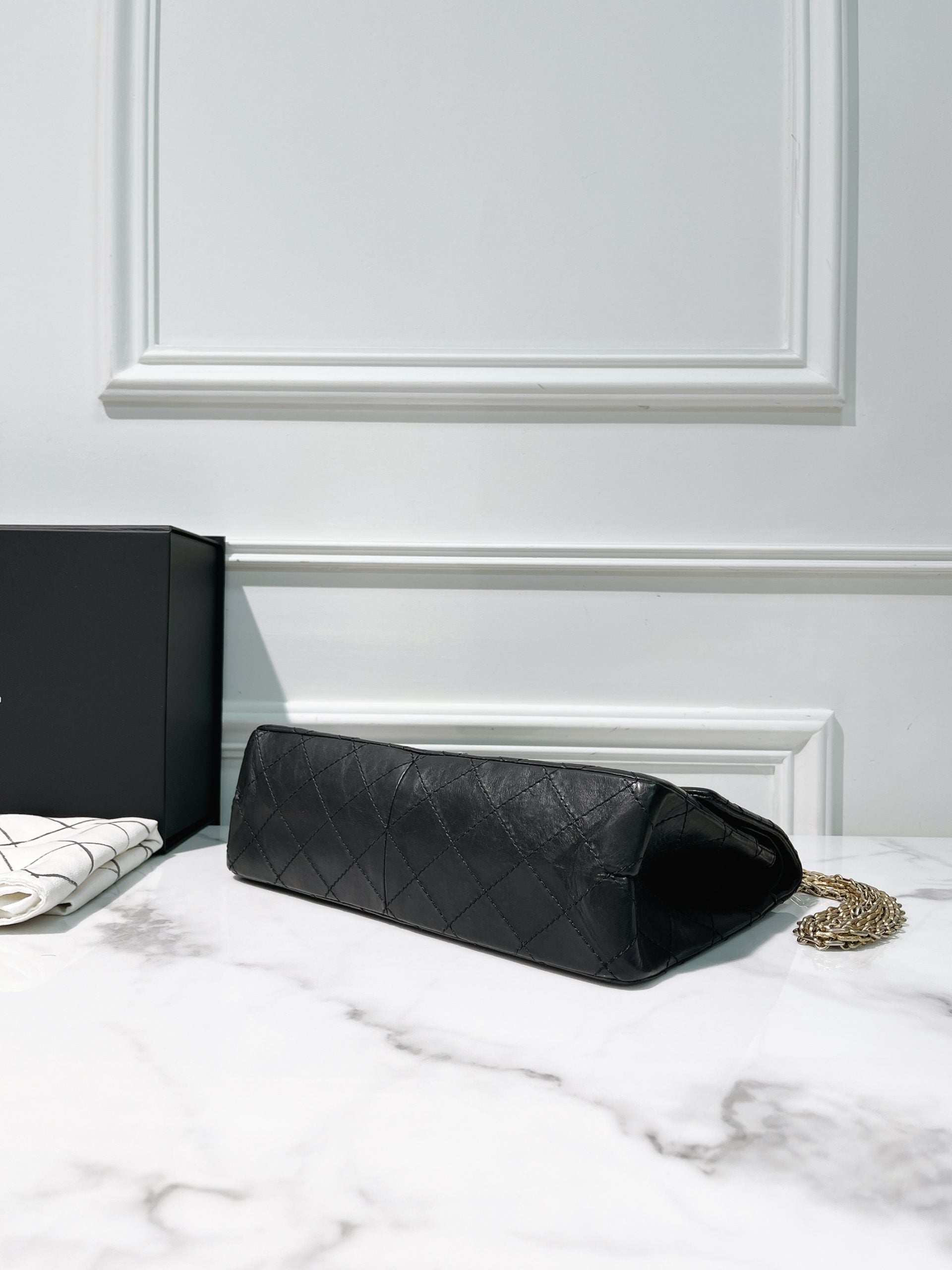 CHANEL LARGE 2.55 HANDBAG, Black/Gold