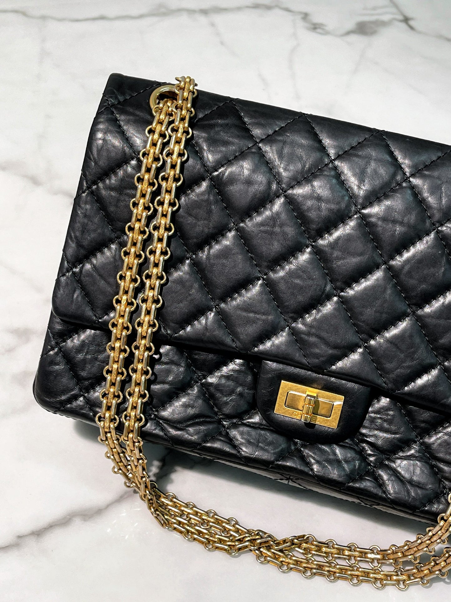 CHANEL LARGE 2.55 HANDBAG, Black/Gold