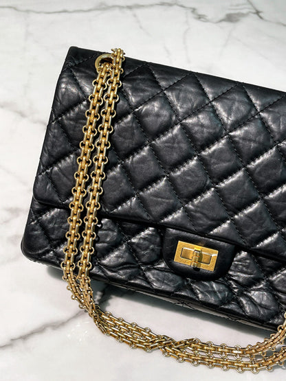 CHANEL LARGE 2.55 HANDBAG, Black/Gold