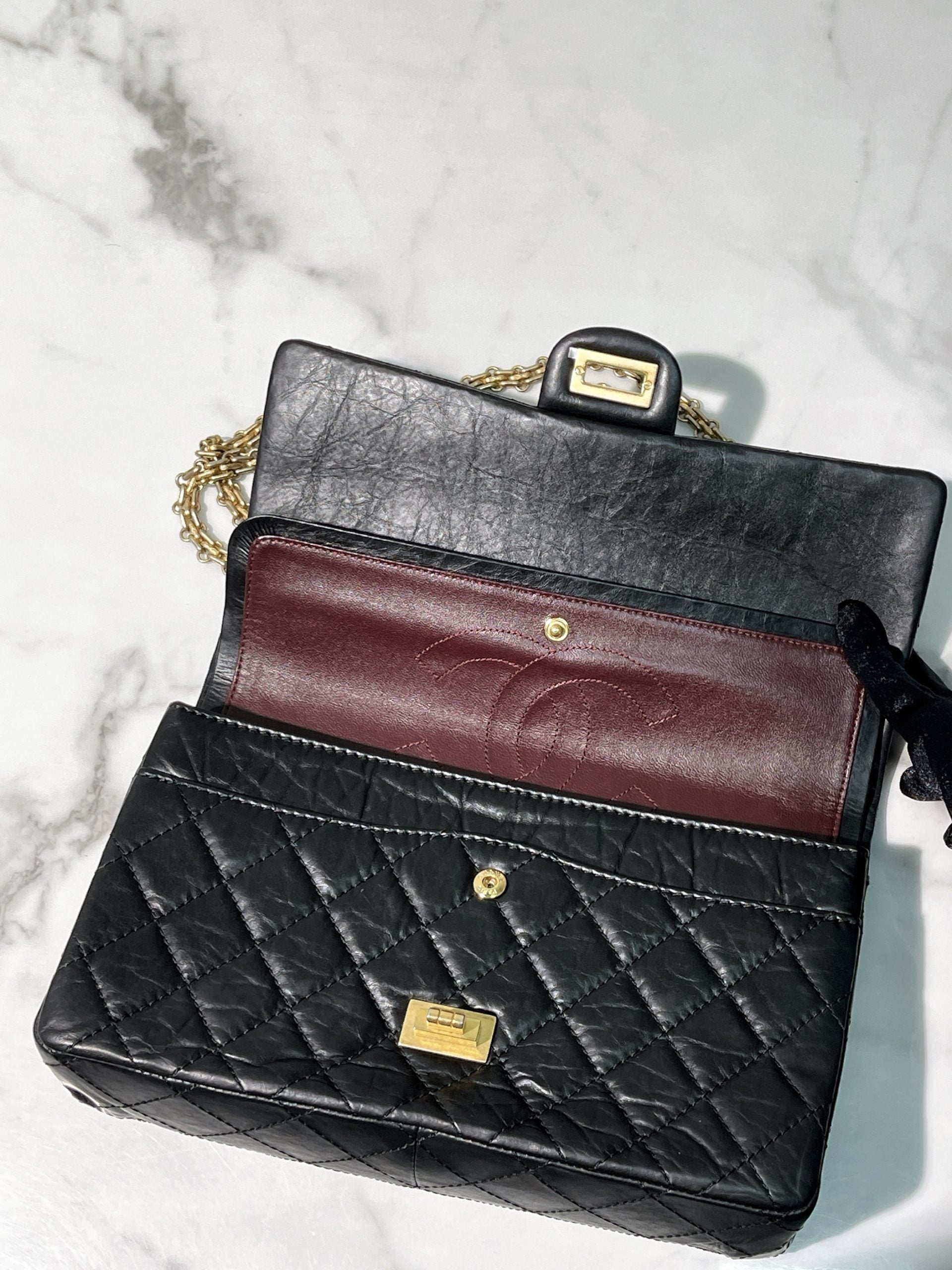 CHANEL LARGE 2.55 HANDBAG, Black/Gold