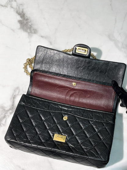 CHANEL LARGE 2.55 HANDBAG, Black/Gold