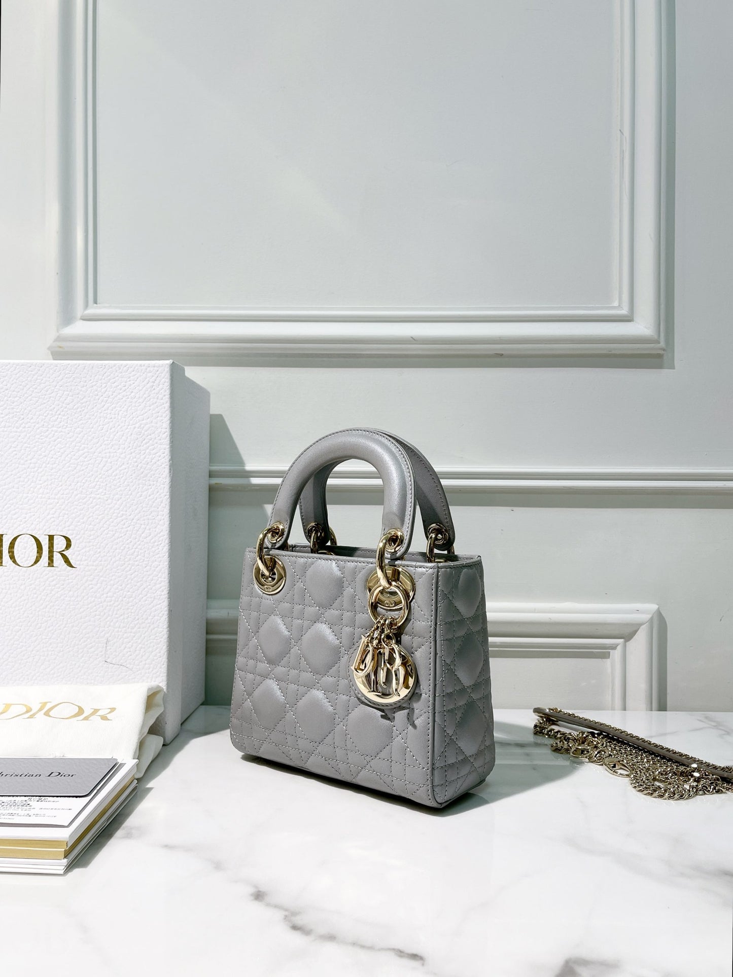 DIOR MINI LADY DIOR, Gray/Gold