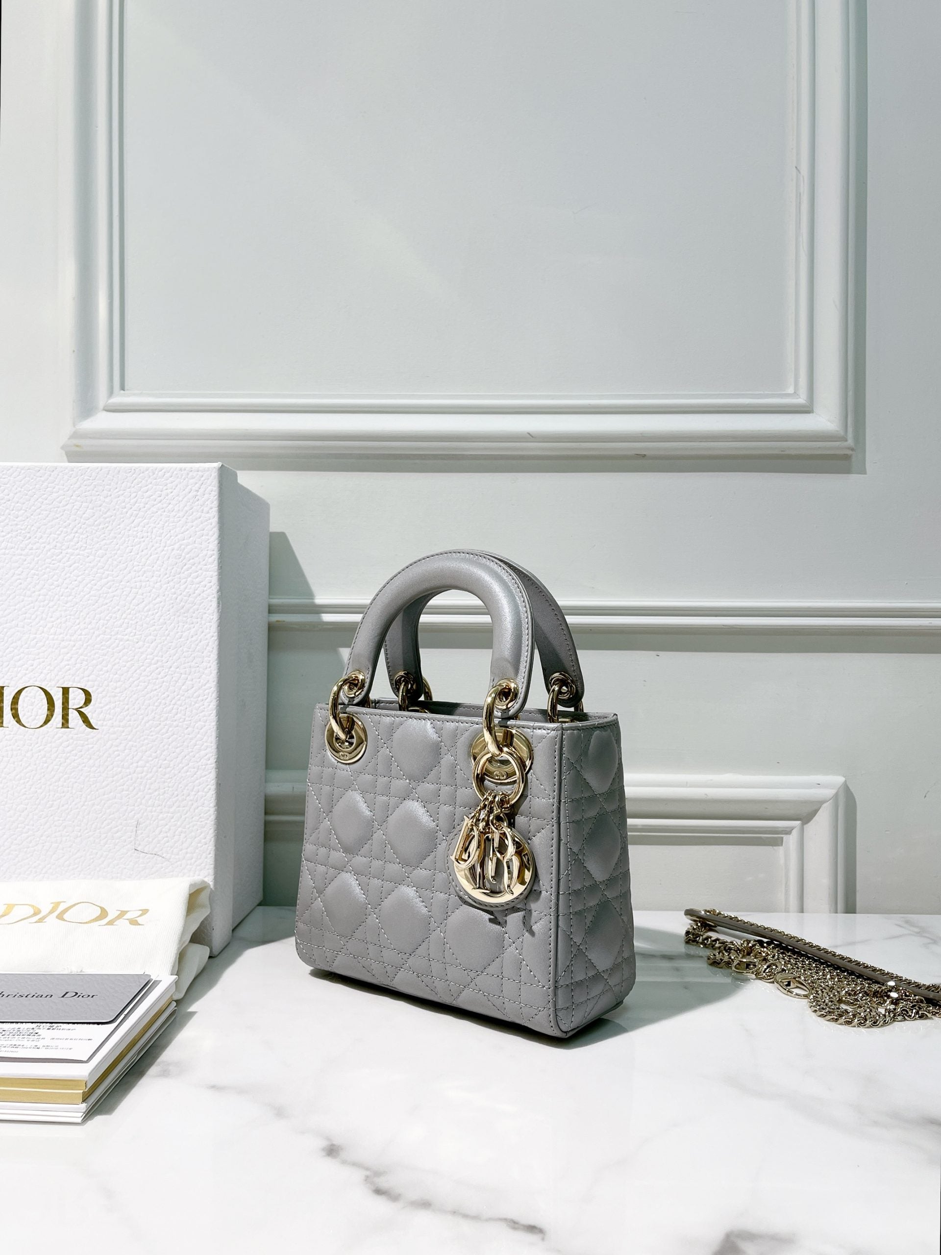 DIOR MINI LADY DIOR, Gray/Gold