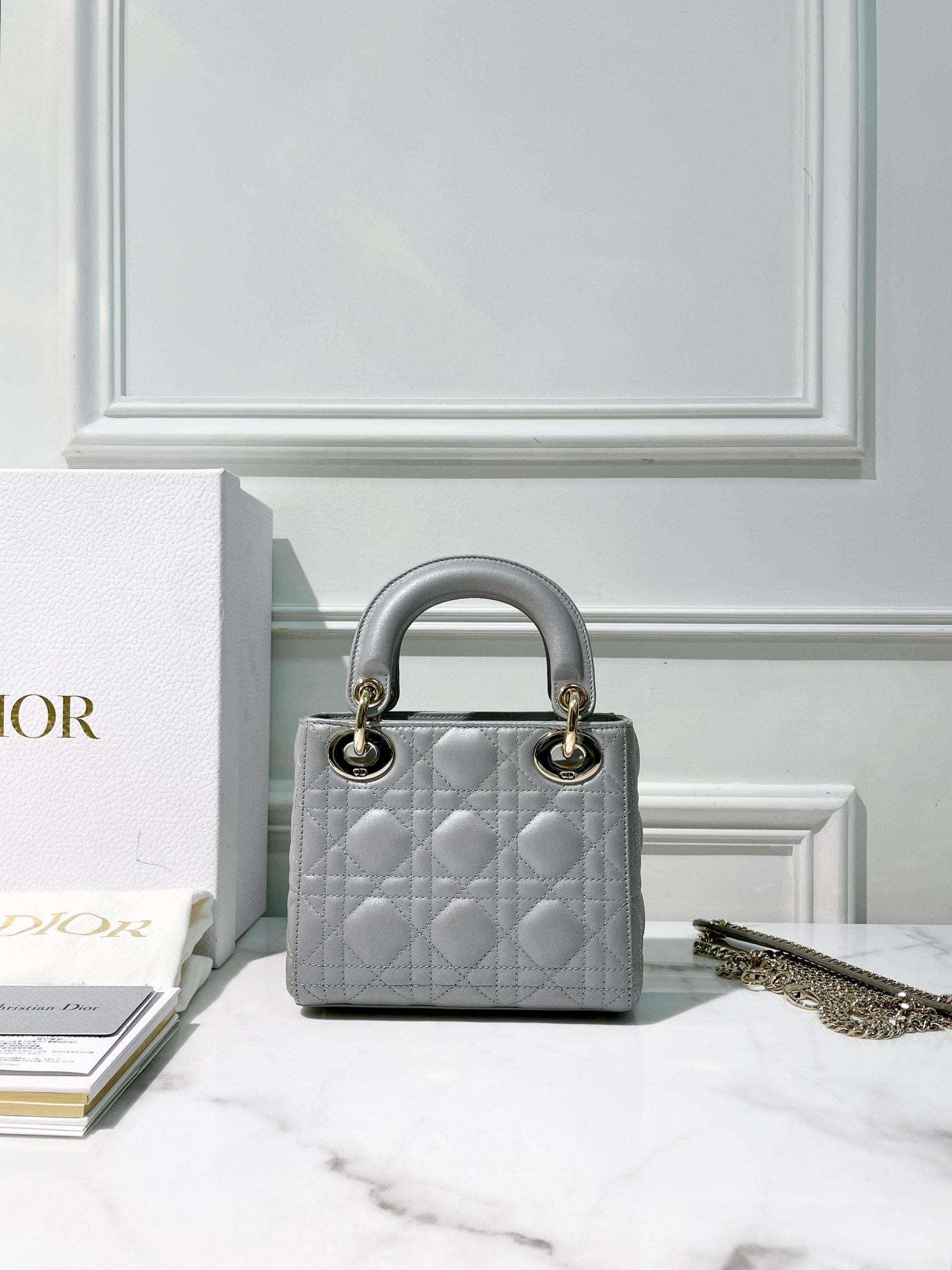 DIOR MINI LADY DIOR, Gray/Gold
