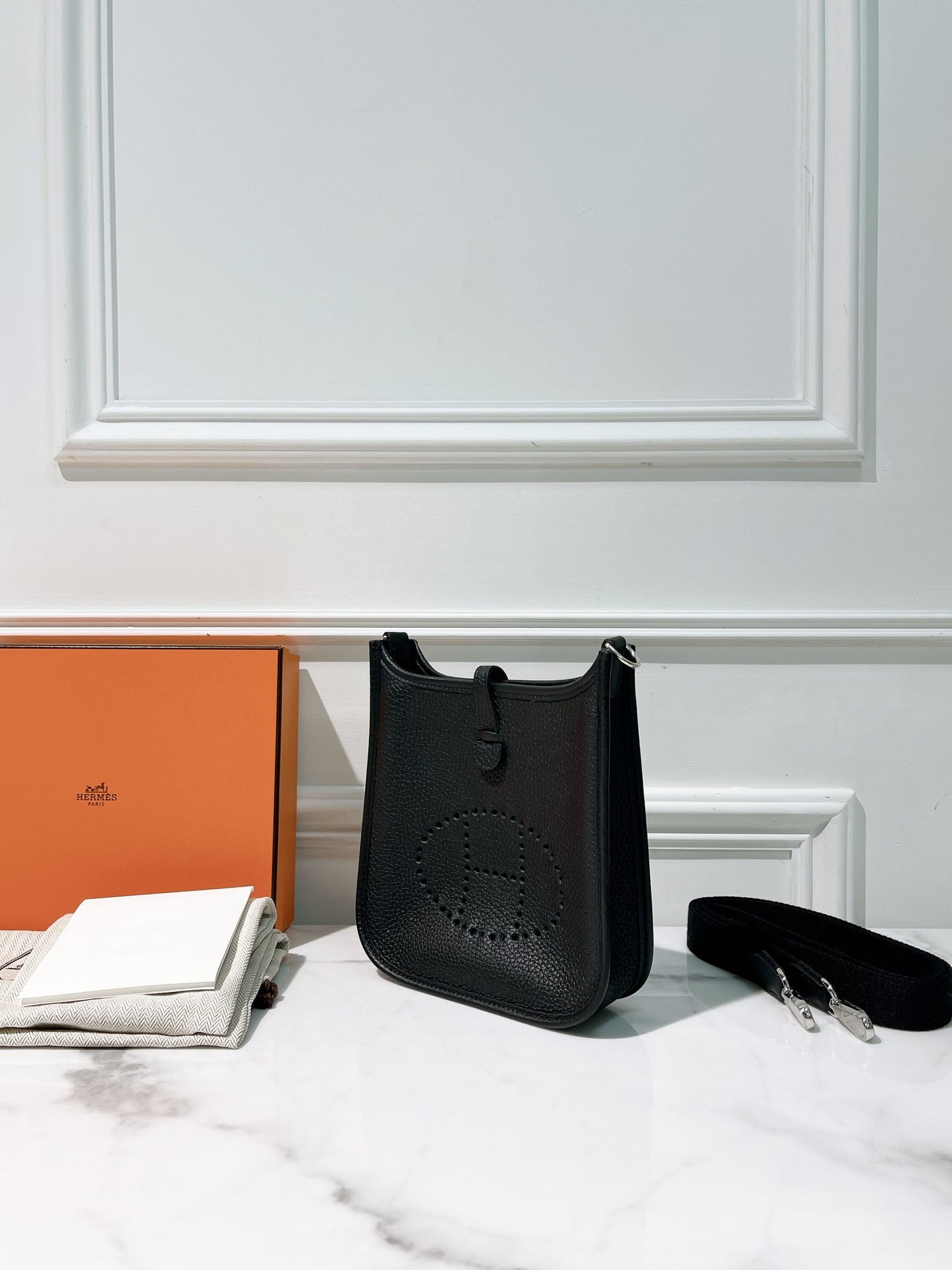 HERMES MINI EVELYNE, Noir/Silver