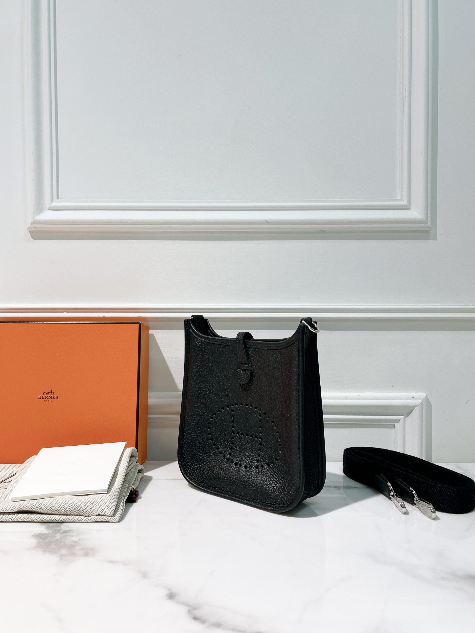 HERMES MINI EVELYNE, Noir/Silver