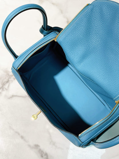 HERMES LINDY 26, Bleu Jean/Gold