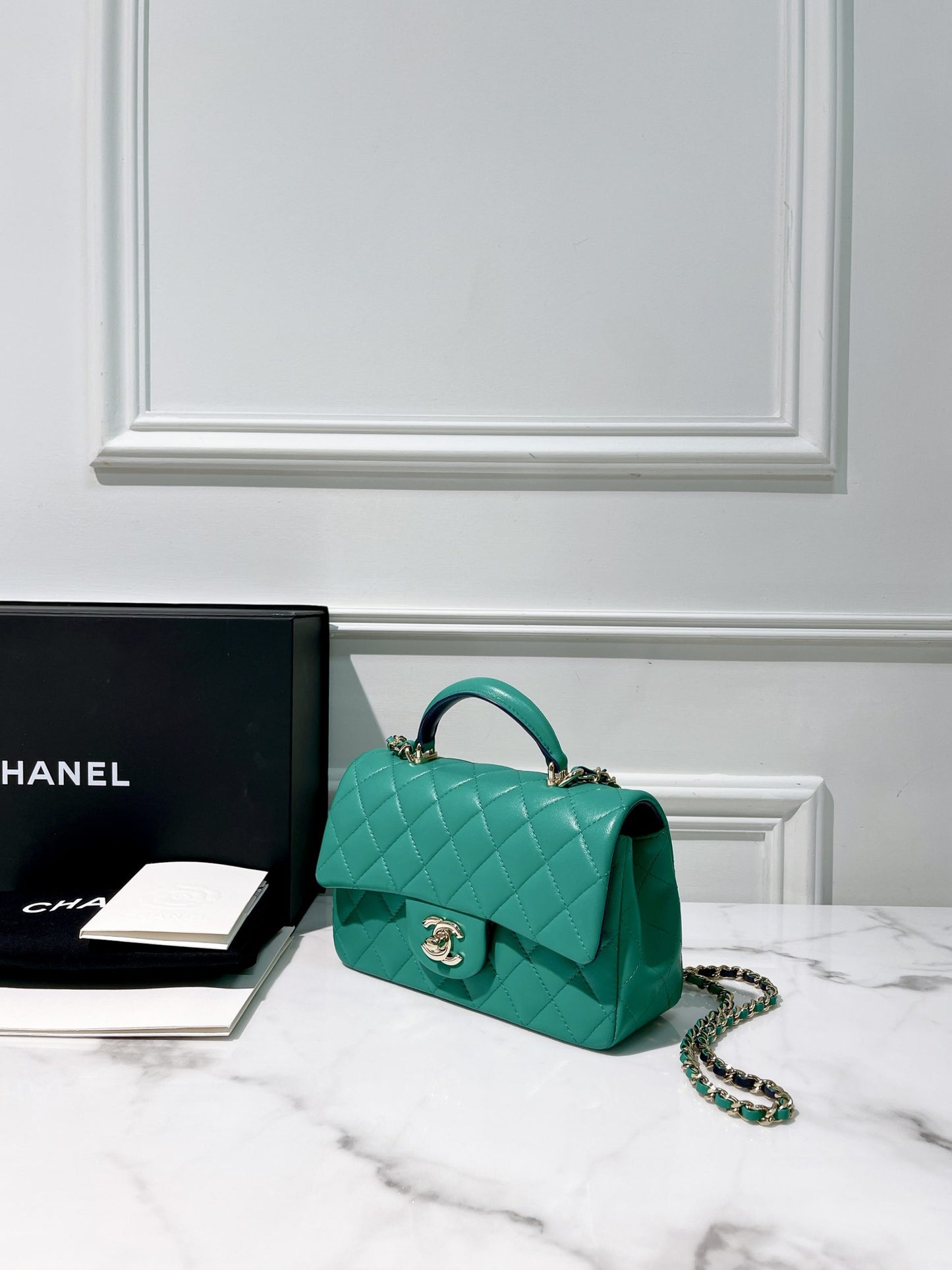 CHANEL 23P MINI HANDLE, Green/Blue/Gold