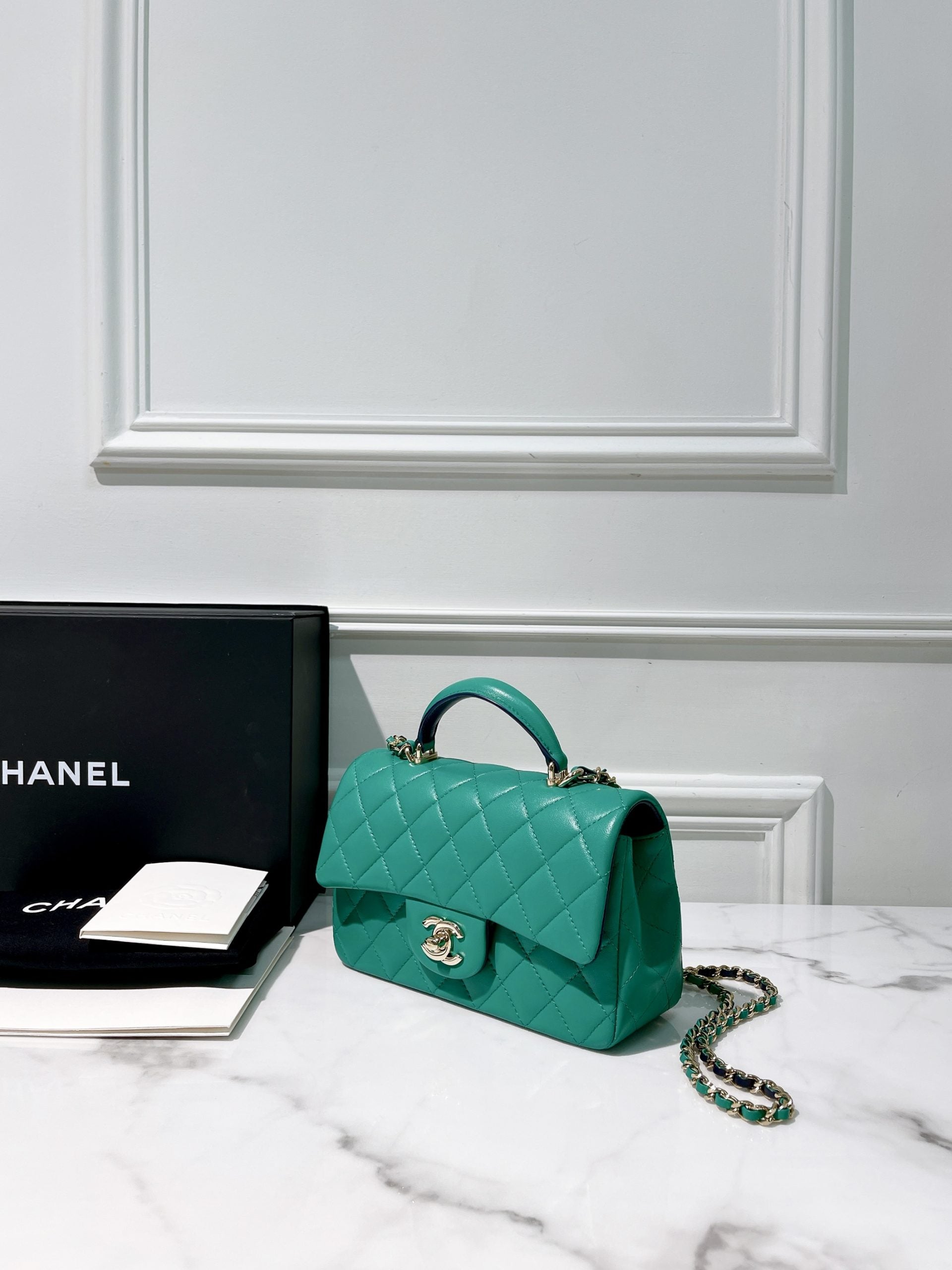 CHANEL 23P MINI HANDLE, Green/Blue/Gold