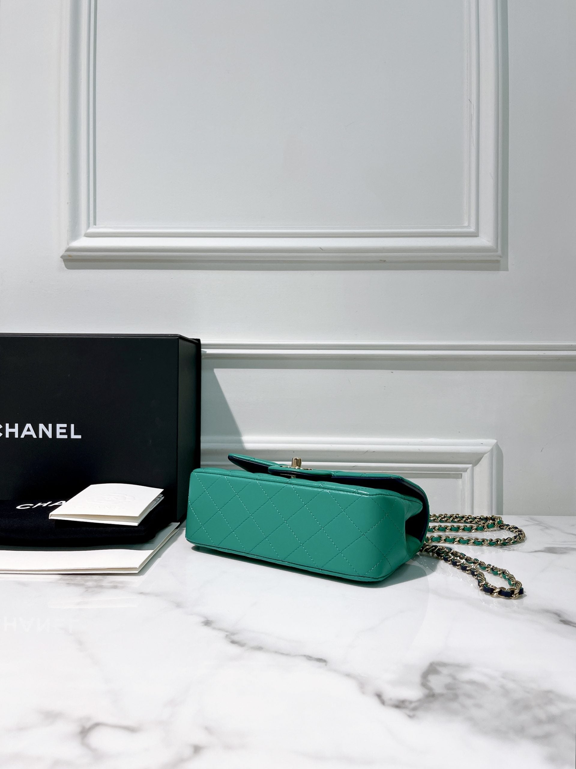 CHANEL 23P MINI HANDLE, Green/Blue/Gold