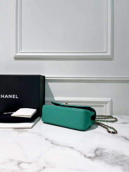 CHANEL 23P MINI HANDLE, Green/Blue/Gold