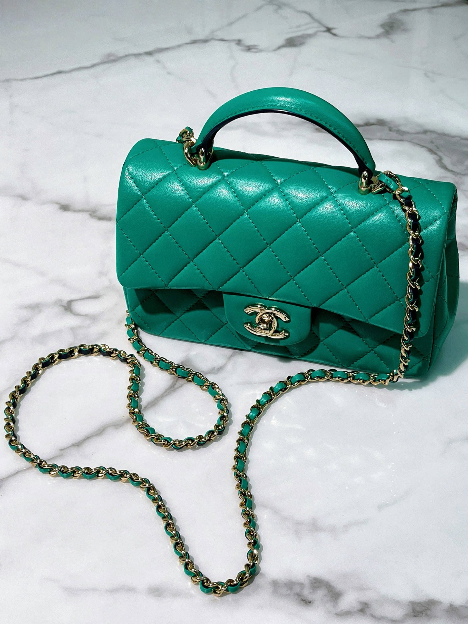 CHANEL 23P MINI HANDLE, Green/Blue/Gold